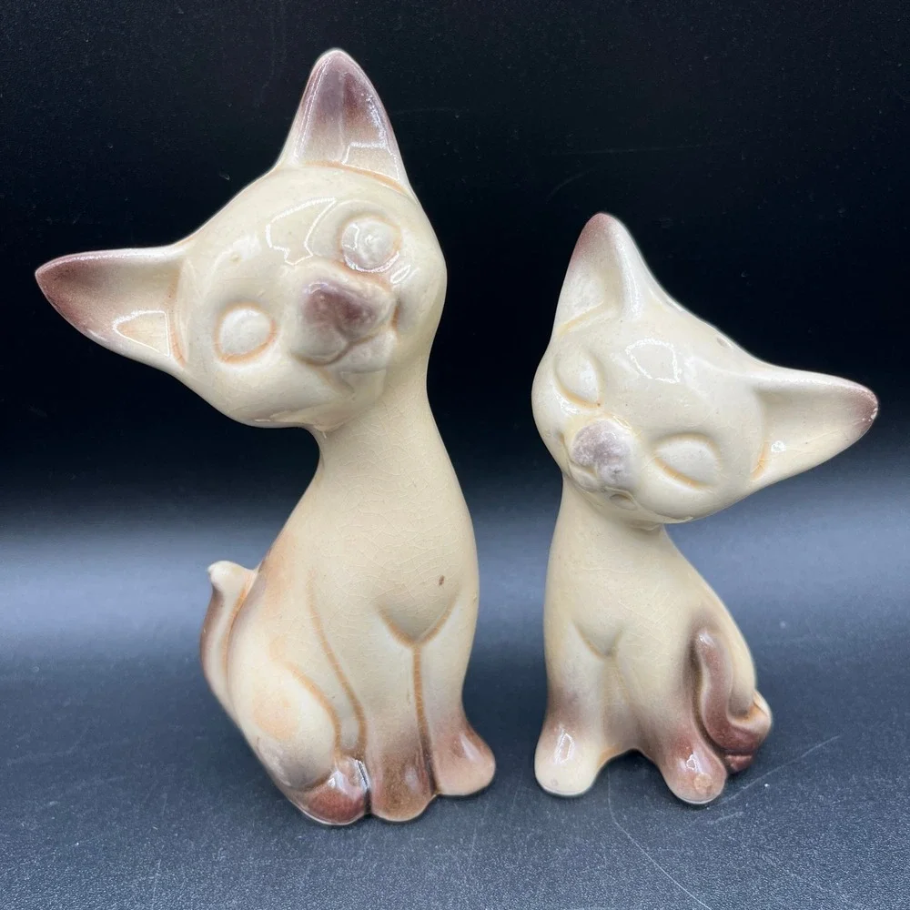Vtg Siamese‎ Cat Salt Pepper Shakers Mid Century Modern Japan Ceramic Set 5